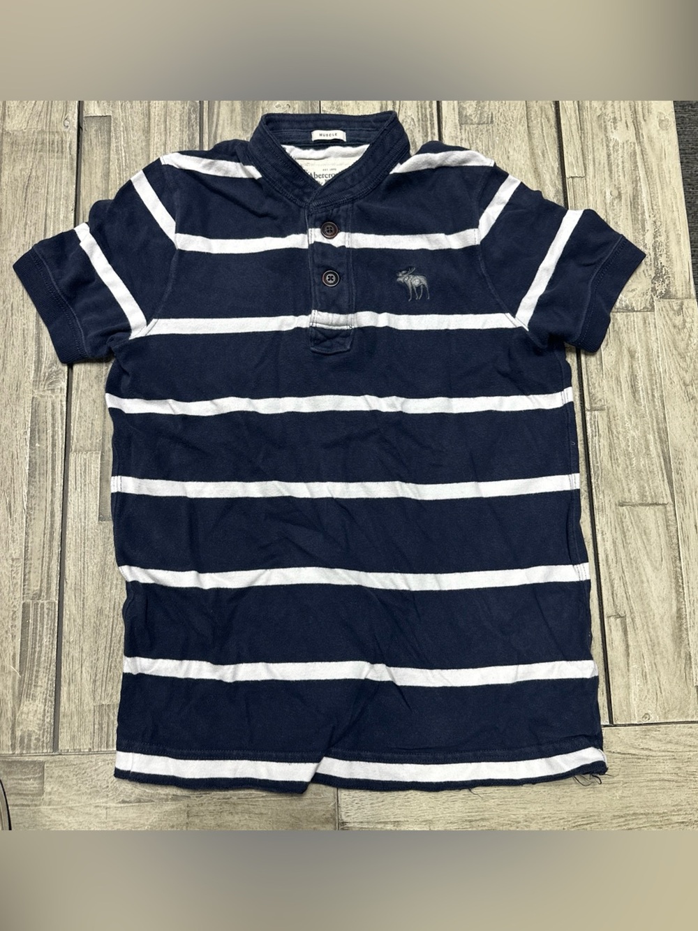 Vintage Y2K Abercrombie & Fitch Muscle Polo M Moose Navy Stripped Preppy Fall